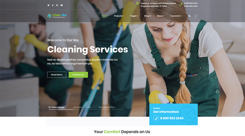 5 temas WordPress da empresa de limpeza para fazer seu site brilhar 4 Clengo WordPress Theme