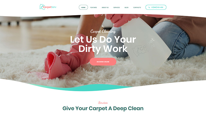 5 temas WordPress da empresa de limpeza para fazer seu site brilhar 3 CarpetServ WordPress Theme