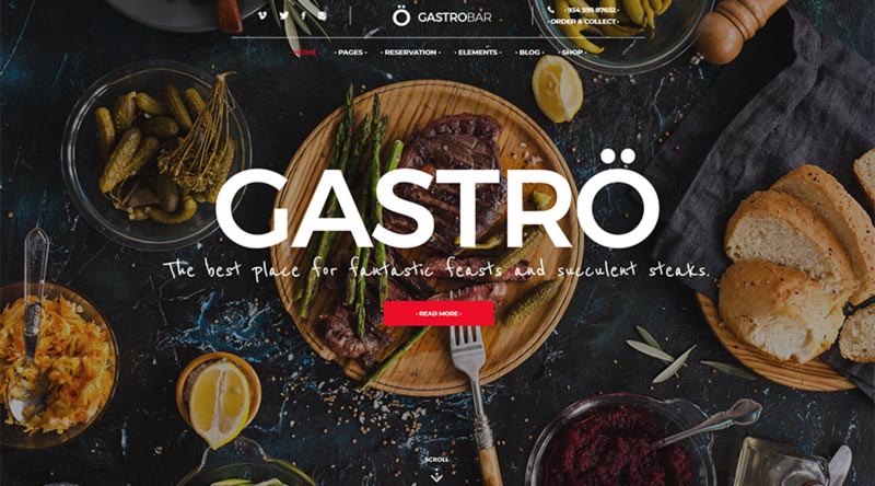 10개 이상의 최고의 프리미엄 레스토랑 WordPress 테마 6 GastroBar WordPress theme