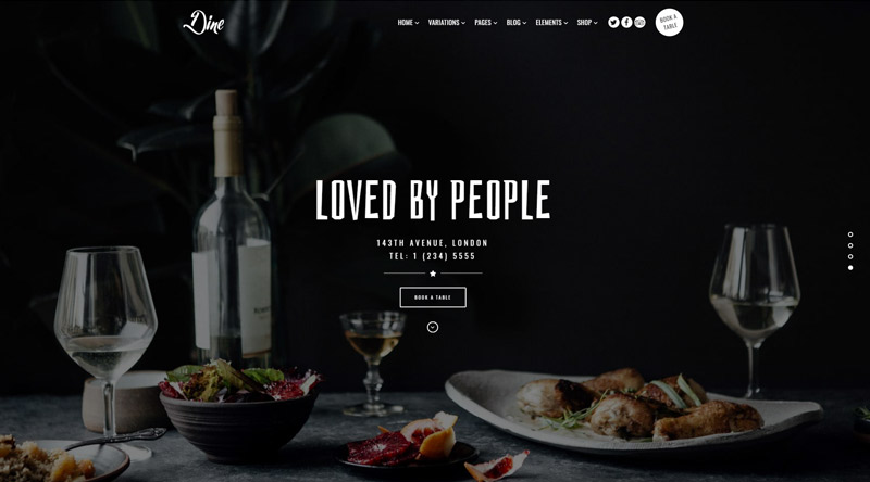 10개 이상의 최고의 프리미엄 레스토랑 WordPress 테마 12 Dine Elegant Restaurant Theme