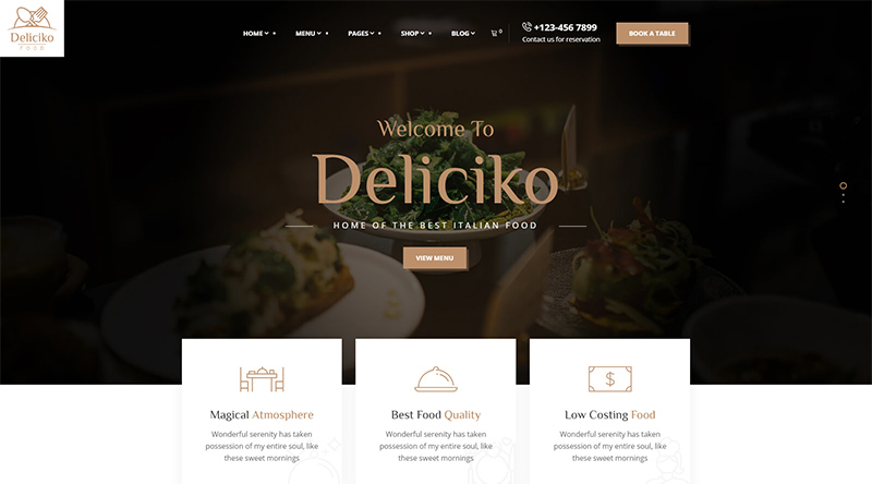 10개 이상의 최고의 프리미엄 레스토랑 WordPress 테마 10 Deliciko WordPress theme