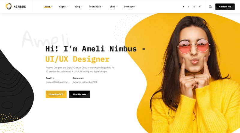 20개 이상의 최고의 아티스트 포트폴리오 Wordpress 테마 42 Nimbus WordPress Theme