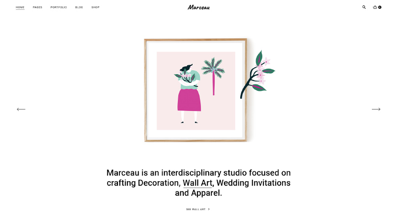 20개 이상의 최고의 아티스트 포트폴리오 Wordpress 테마 5 Marceau WordPress theme