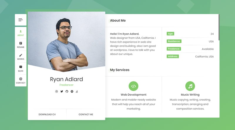 RyanCV vCard WordPress Theme