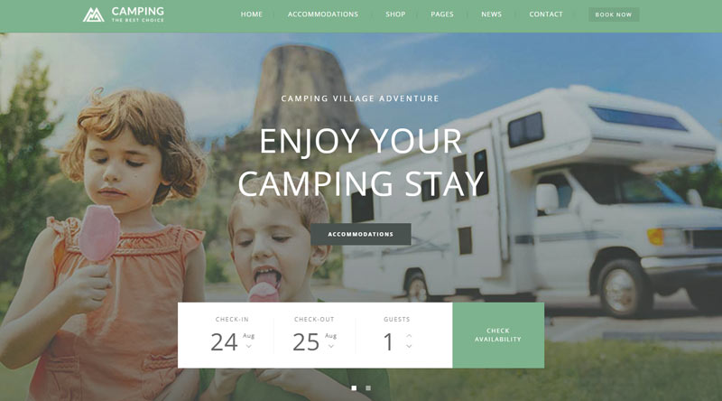 Top 5+ teme WordPress pentru tabăra de vară pentru aventuri de neuitat 7 Camping Village WP Theme