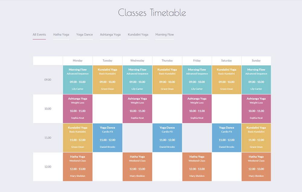 Yoga Fit Timetable