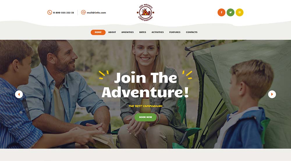 5+ Melhores Temas WordPress de Camping para New Adventure 5 The Mounty WordPress Theme with Slider