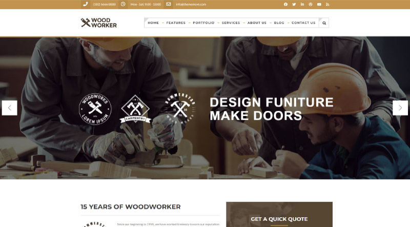 5 лучших шаблонов веб-сайтов для плотников и плотников 5 WoodWorker WP Theme