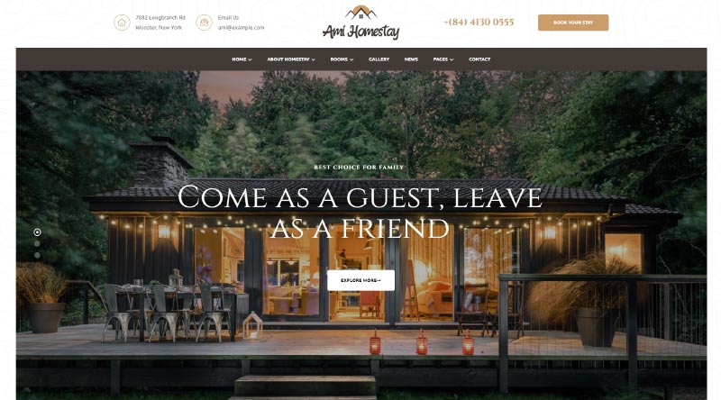 10 Tema WordPress Teratas untuk Kamar Hotel Ami Homestay WordPress Theme