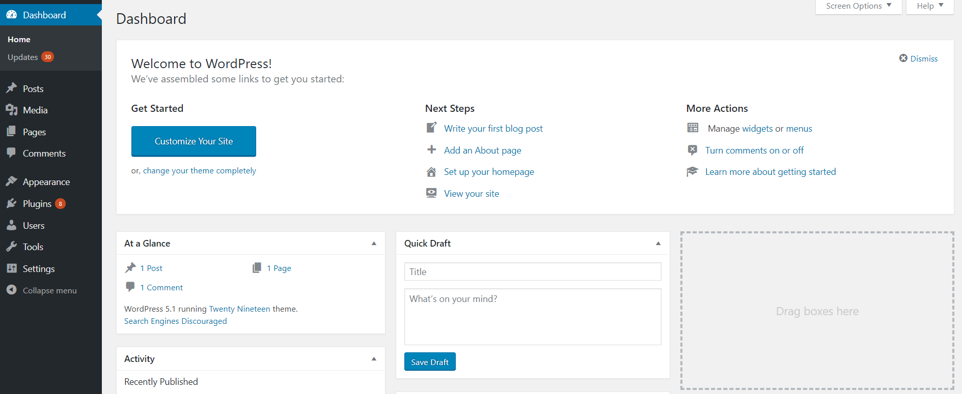 Tabloul de bord WordPress