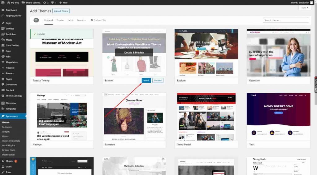 Installa il tema WordPress