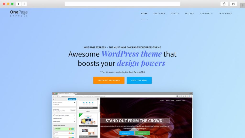 One Page Express Teme WordPress gratuite