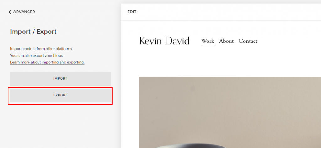 2. Squarespace - Exportar
