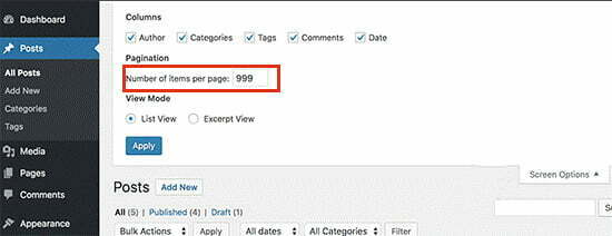 8. WordPress - Nº de itens