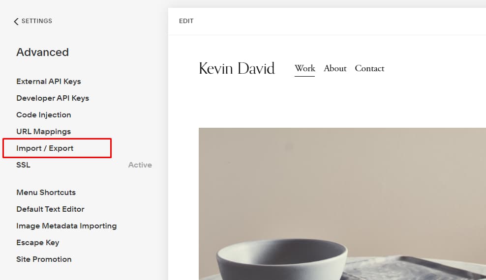 1. Squarespace - Importar ou Exportar