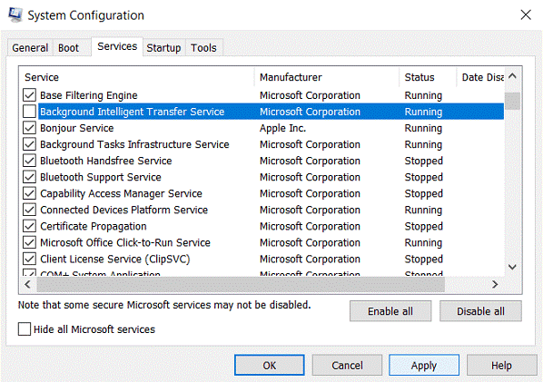 configuração do sistema - msconfig