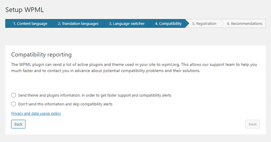 repoting de compatibilidade de wpml