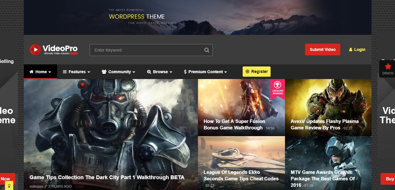 WordPress 테마의 VideoPro
