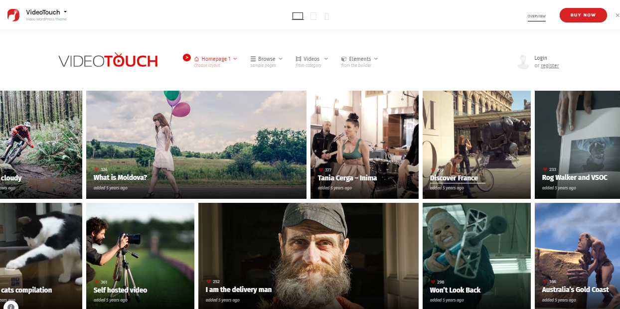 비디오용 상위 테마의 비디오 터치