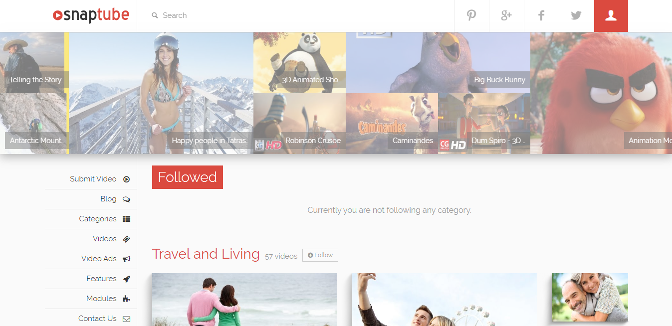 비디오 WordPress 사이트가 Snaptube로 얼마나 잘 정리되고 멋진지 확인하기