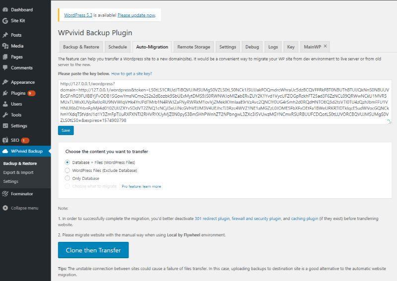 Klon lalu Transfer file WordPress
