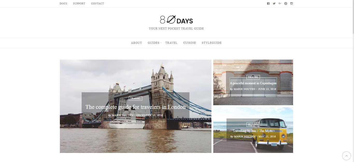 EightyDays es un tema de WordPress moderno e impresionante para viajes