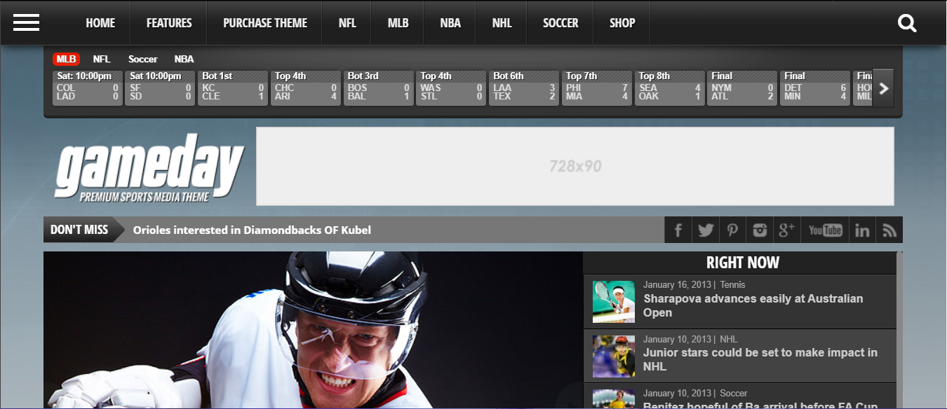 Gameday - Cele mai bune teme WordPress pentru sport