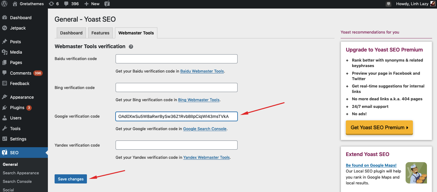 複製黃色高亮區域的代碼並粘貼到谷歌驗證碼