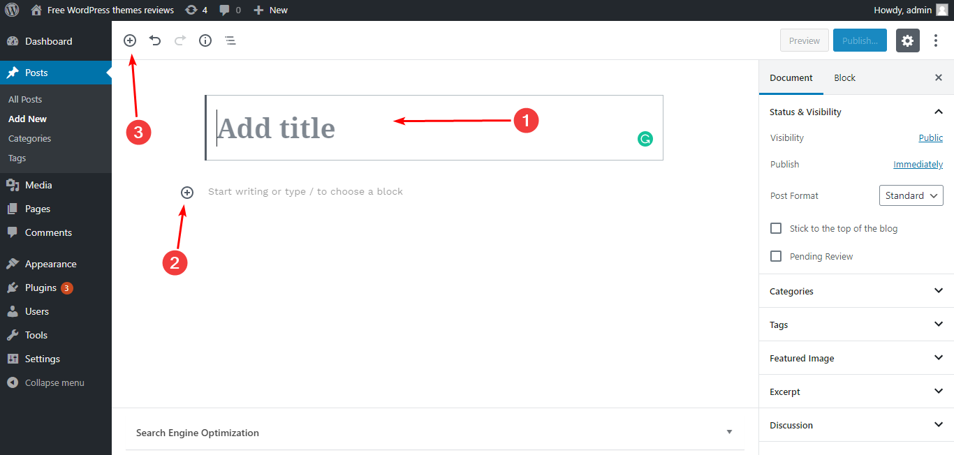 Usando o novo Editor Gutenberg.
