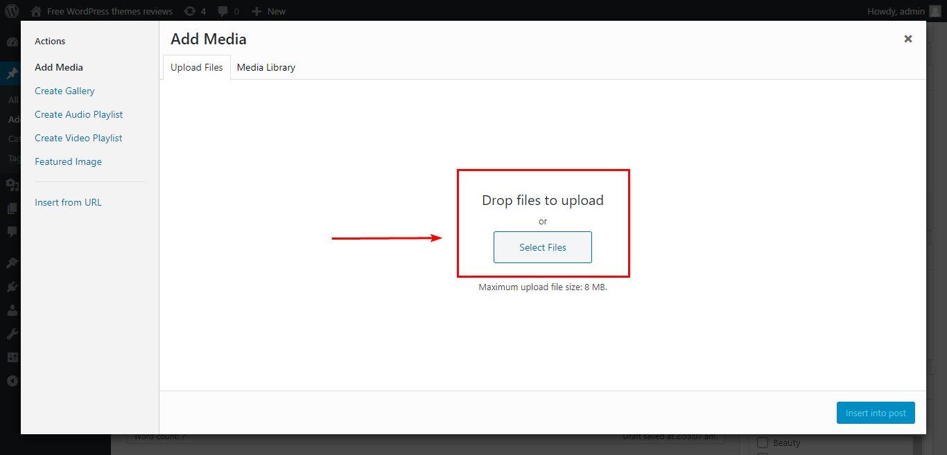 Selecione Arquivos ou solte o arquivo do computador