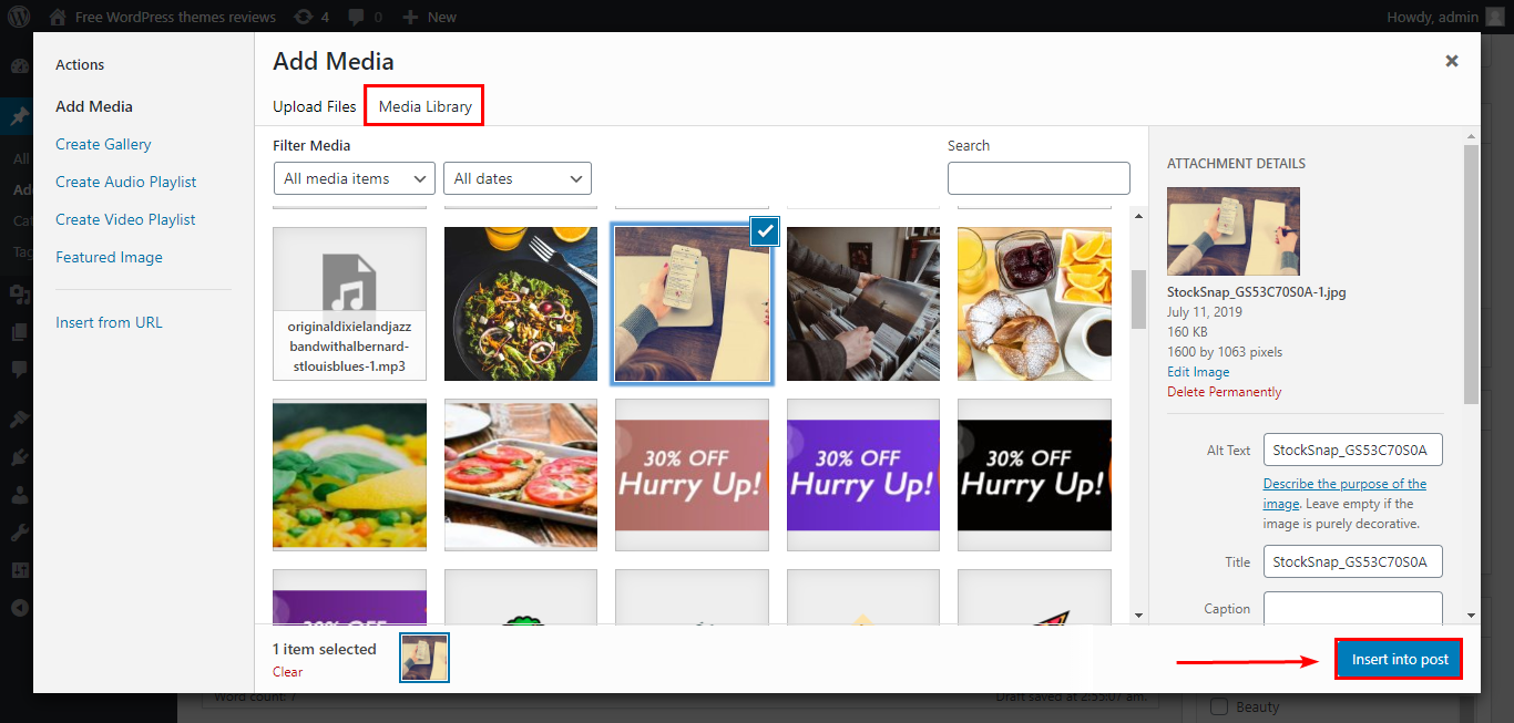 Insira na postagem para adicionar à área de escrita