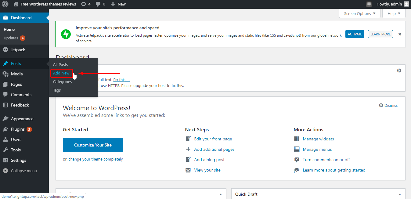 Adicionar uma nova postagem usando o editor clássico
