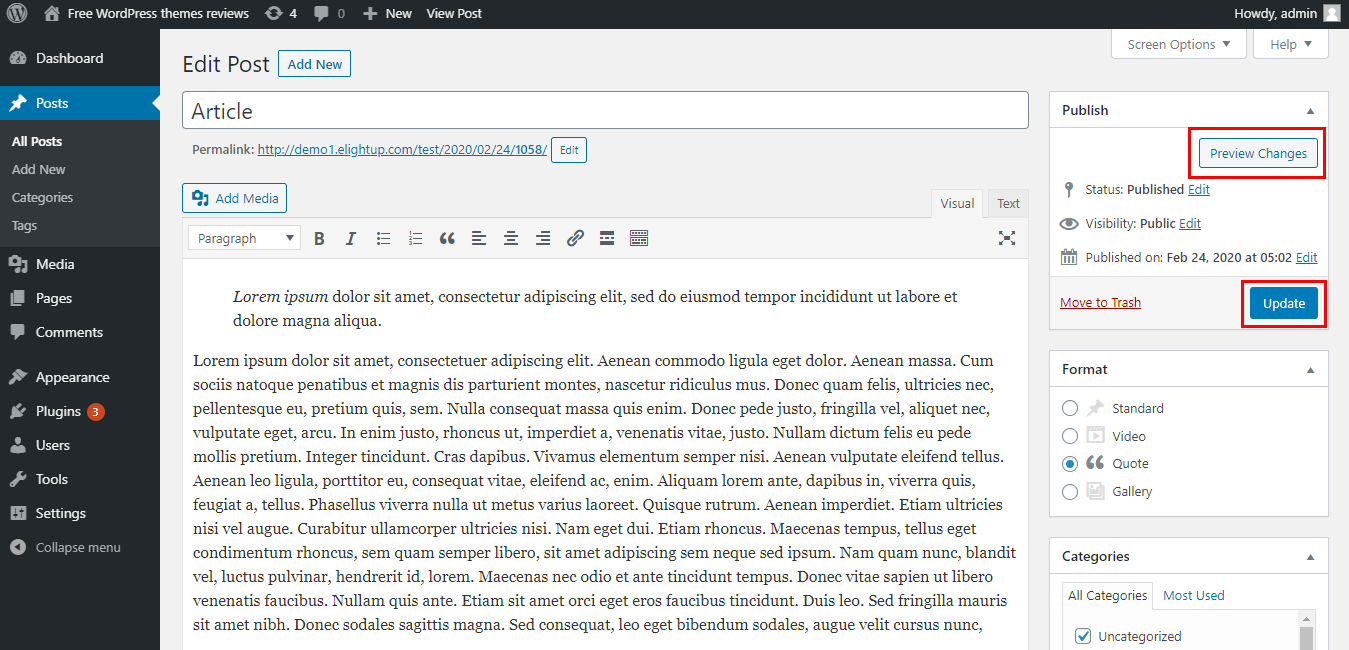o editor de postagem para reeditar sua postagem