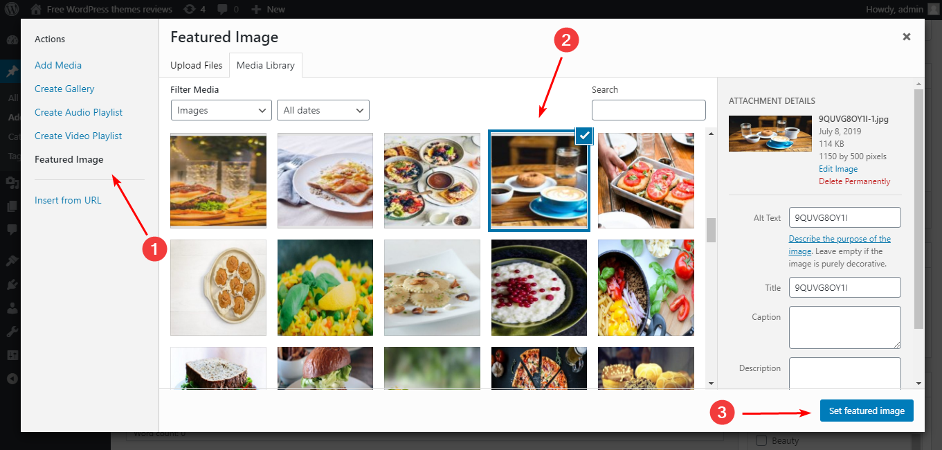 clique no botão Definir imagem em destaque