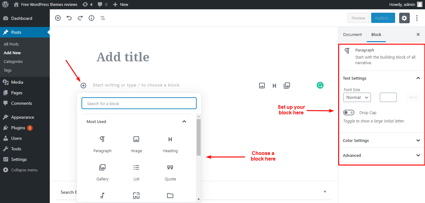Adicionar e formatar um bloco