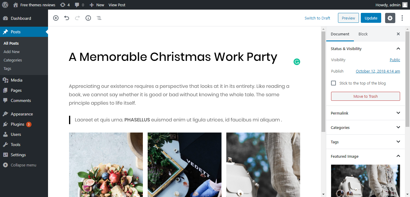 o novo editor de Gutenberg.
