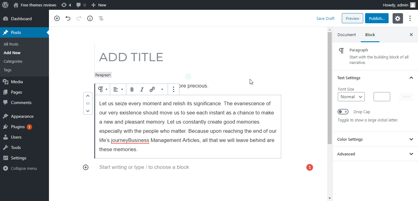 adicionar um novo bloco ou quebrar o bloco atual