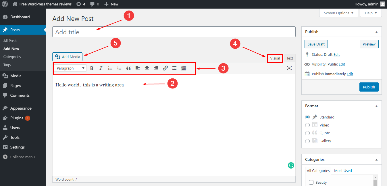 Escrever conteúdo e adicionar mídia
