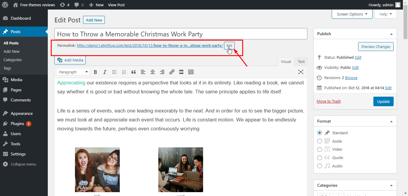 Post Excerpt e Link Permanente