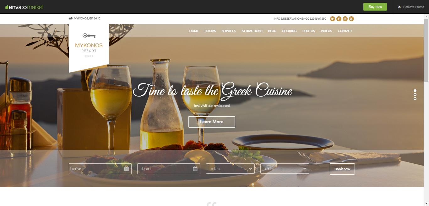 Mykonos Resort - cea mai bună temă de hotel cu șablon de lux