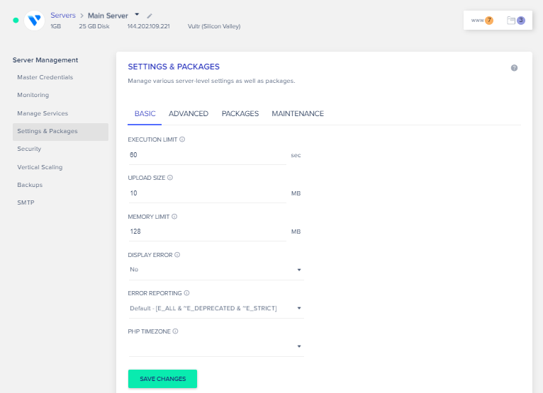 A guia Gerenciar Serviços
