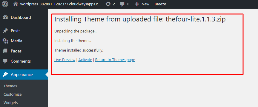 Teste a condução de Cloudways com o tema TheFour