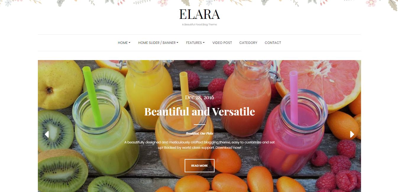 여성스러운 스타일의 WordPress 음식 블로그 테마 - Elara