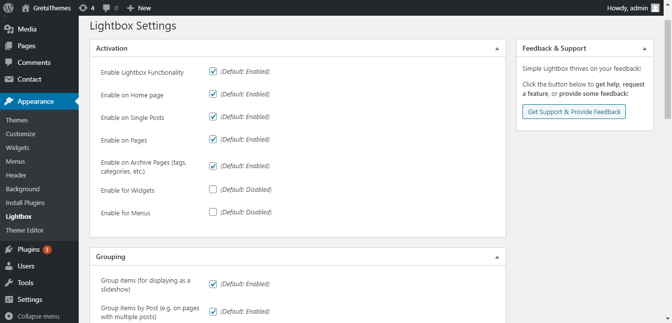 Configuração Lightbox