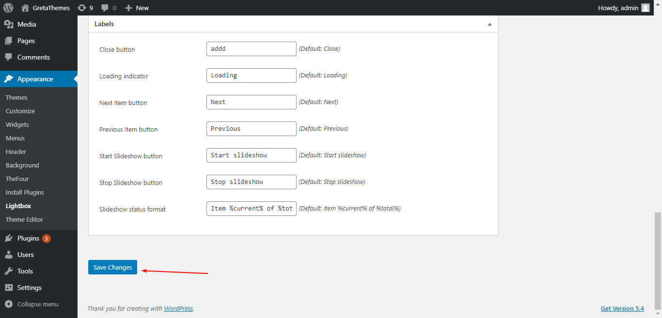 Guia de etiqueta do Lightbox simples
