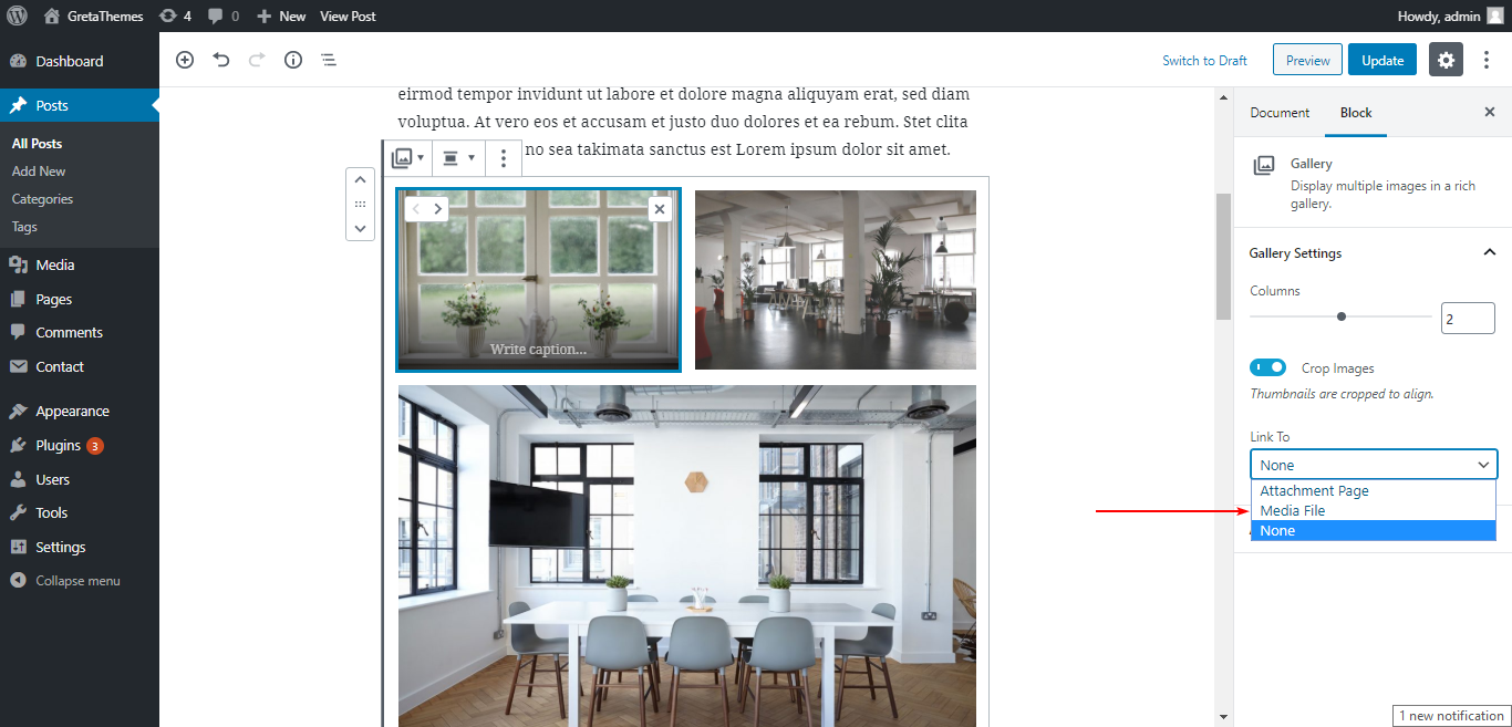 Link para a seção do Editor Gutenberg