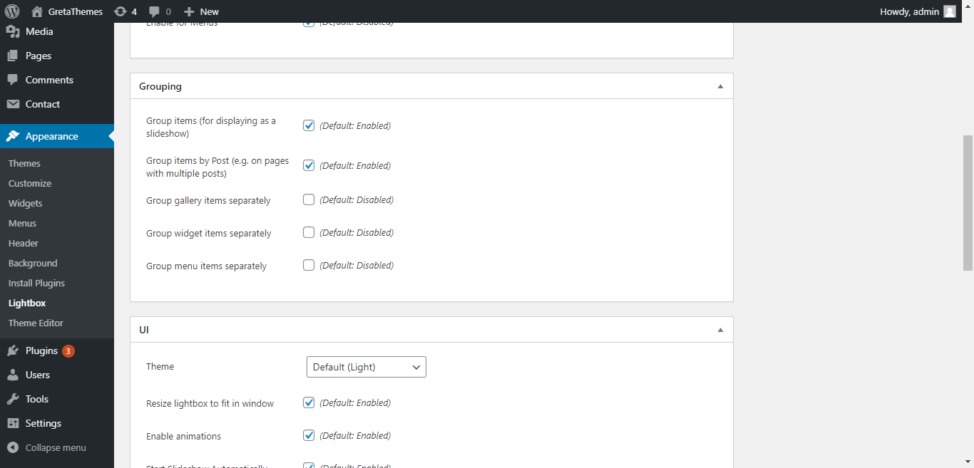 Guia de agrupamento da configuração de Lightbox simples