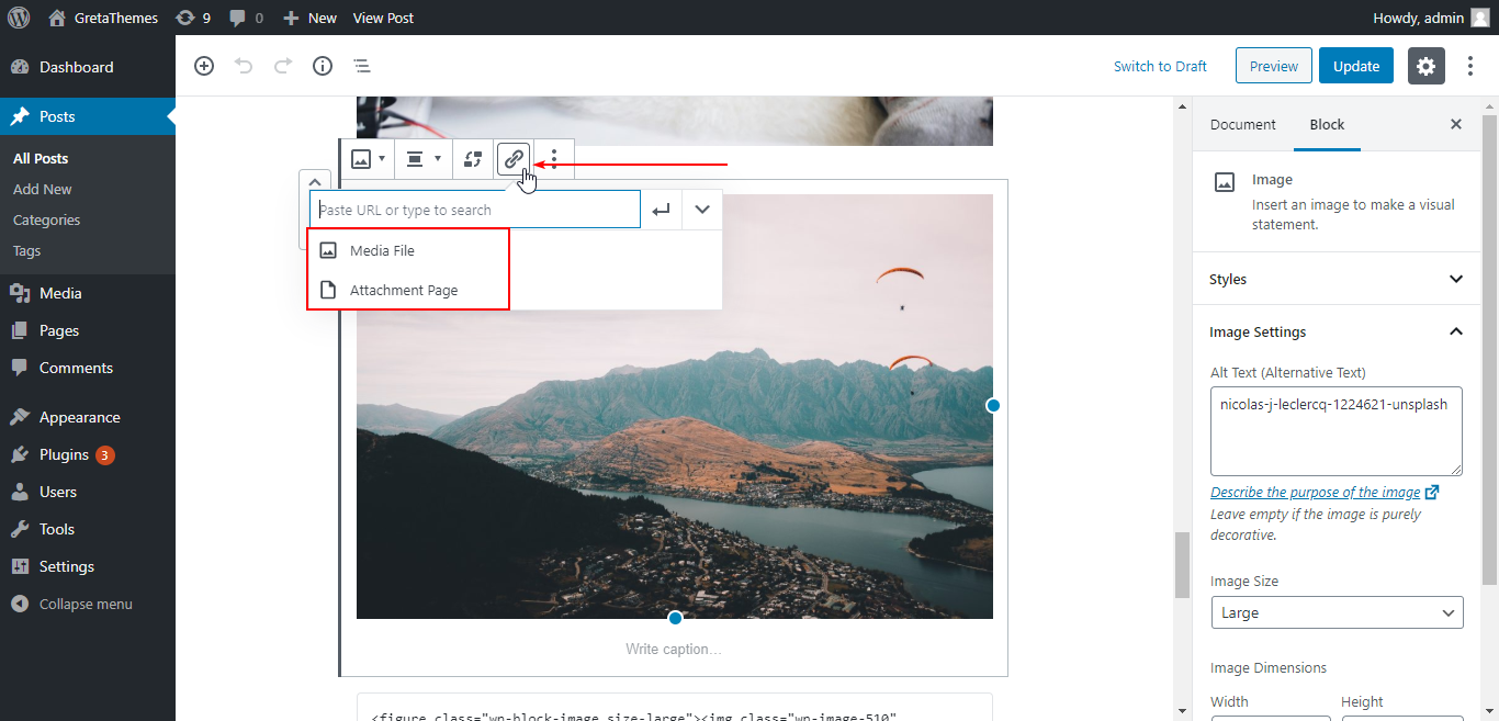 Clique no ícone Adicionar Link na barra de ferramentas