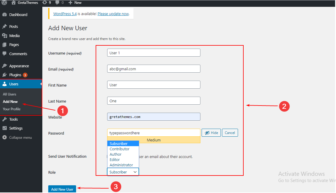 aggiungi un nuovo ruolo utente utilizzando la scheda Utenti nella dashboard di amministrazione di WordPress