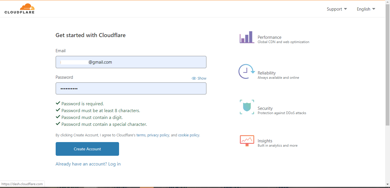 قم بالتسجيل للحصول على حساب Cloudflare
